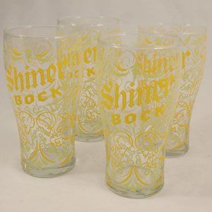 Shiner Bock Spoetzl Brewery Ltd. Edition Pint Glass 4 pc White Yellow Rams 16oz